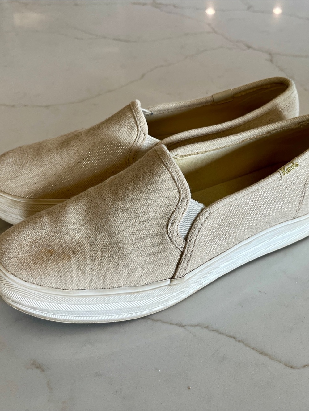 Keds Triple Decker Shine Light Gold Shimmer Women’s Slip On Sneakers